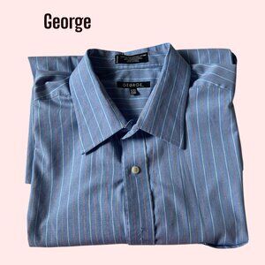 George Big Tall Dress Shirt 18 18.5 36/37 Blue Red White Stripe Classic EUC